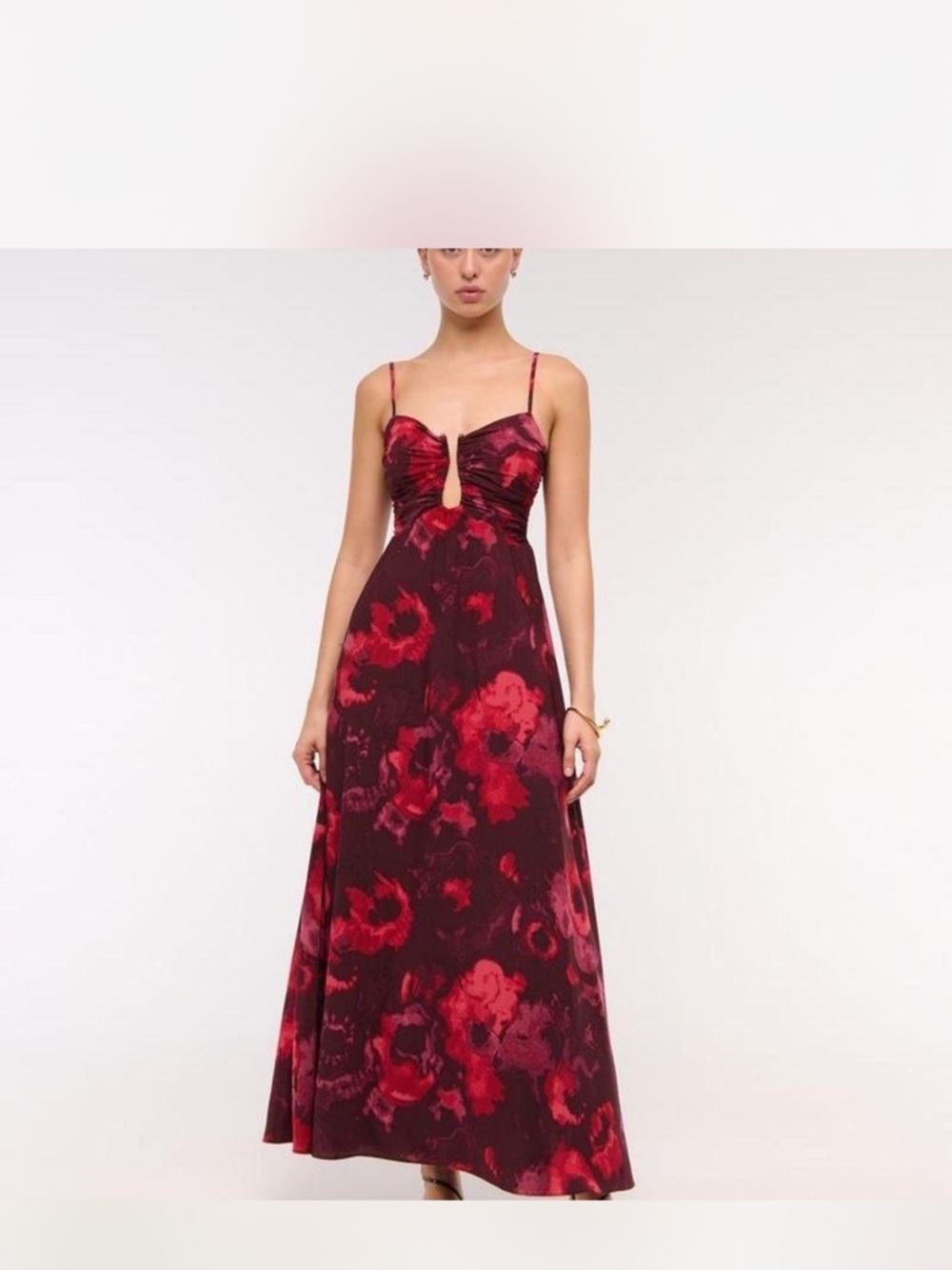 Abercrombie & Fitch Red Floral  Bra-Free Hardware Cutout Maxi Dress